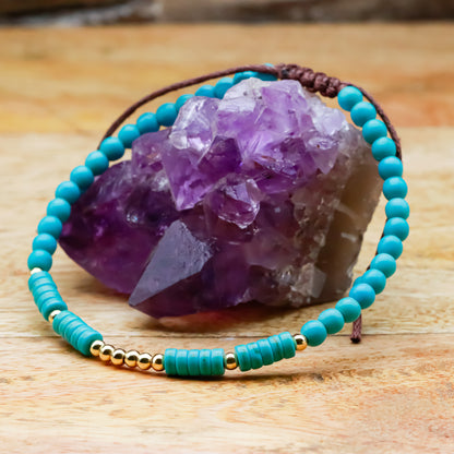 TURQUOISE BRACELET WITH GOLDEN BRASS CHARMS (BOHO STYLE) - Healing natural stone bracelet