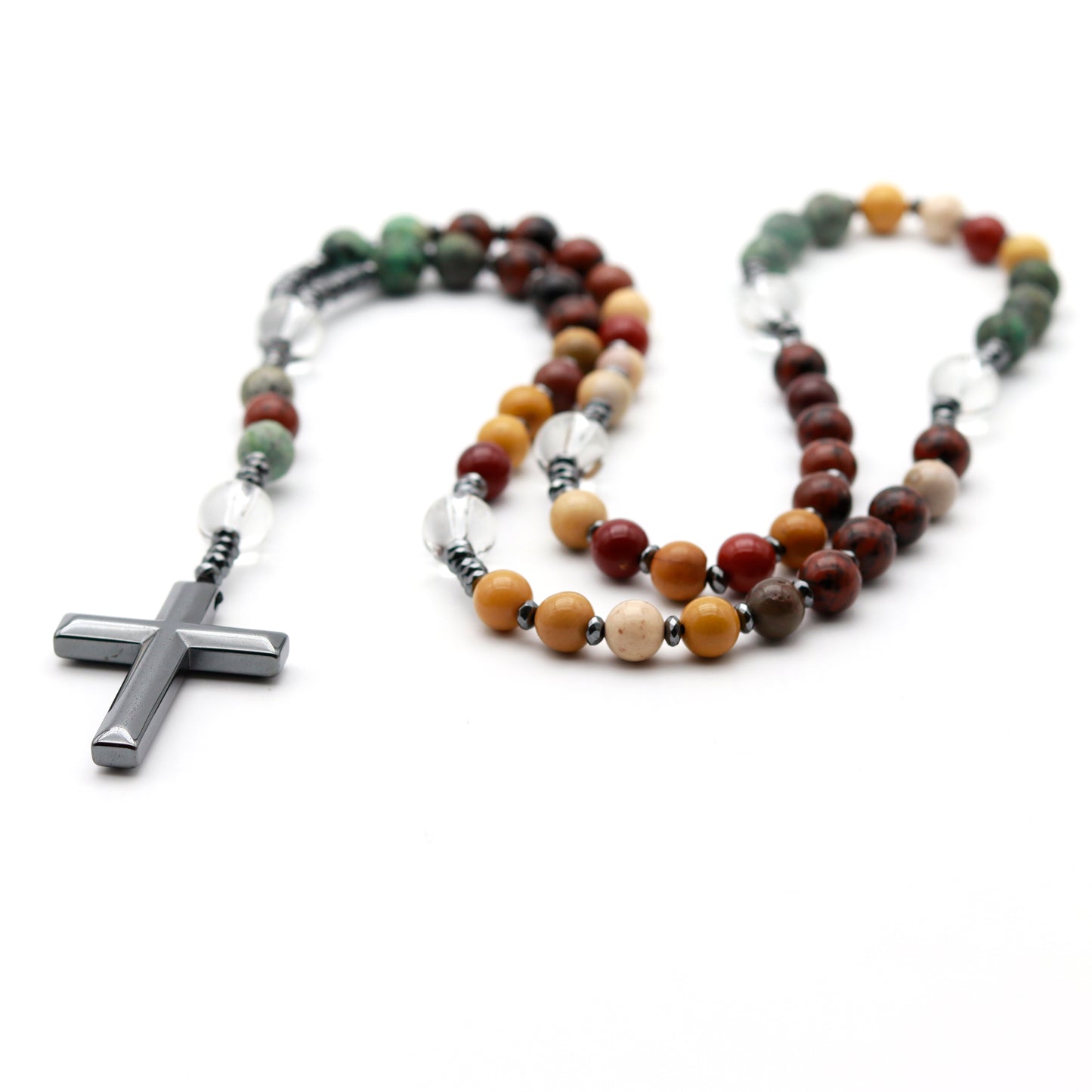 JASPER, HEMATITE AND QUARTZ ROSARY 