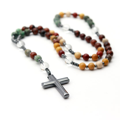 JASPER, HEMATITE AND QUARTZ ROSARY 