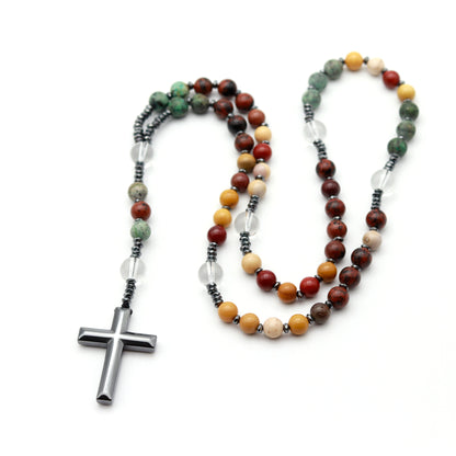 JASPER, HEMATITE AND QUARTZ ROSARY 