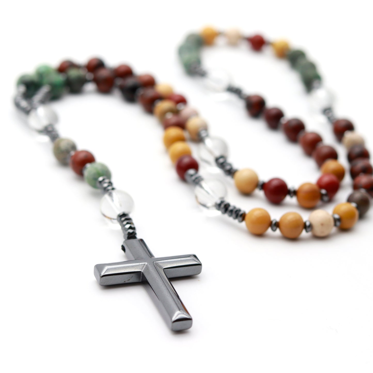 JASPER, HEMATITE AND QUARTZ ROSARY 