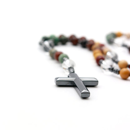 JASPER, HEMATITE AND QUARTZ ROSARY 