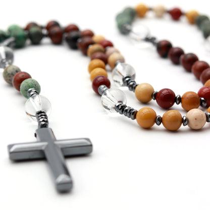 JASPER, HEMATITE AND QUARTZ ROSARY 