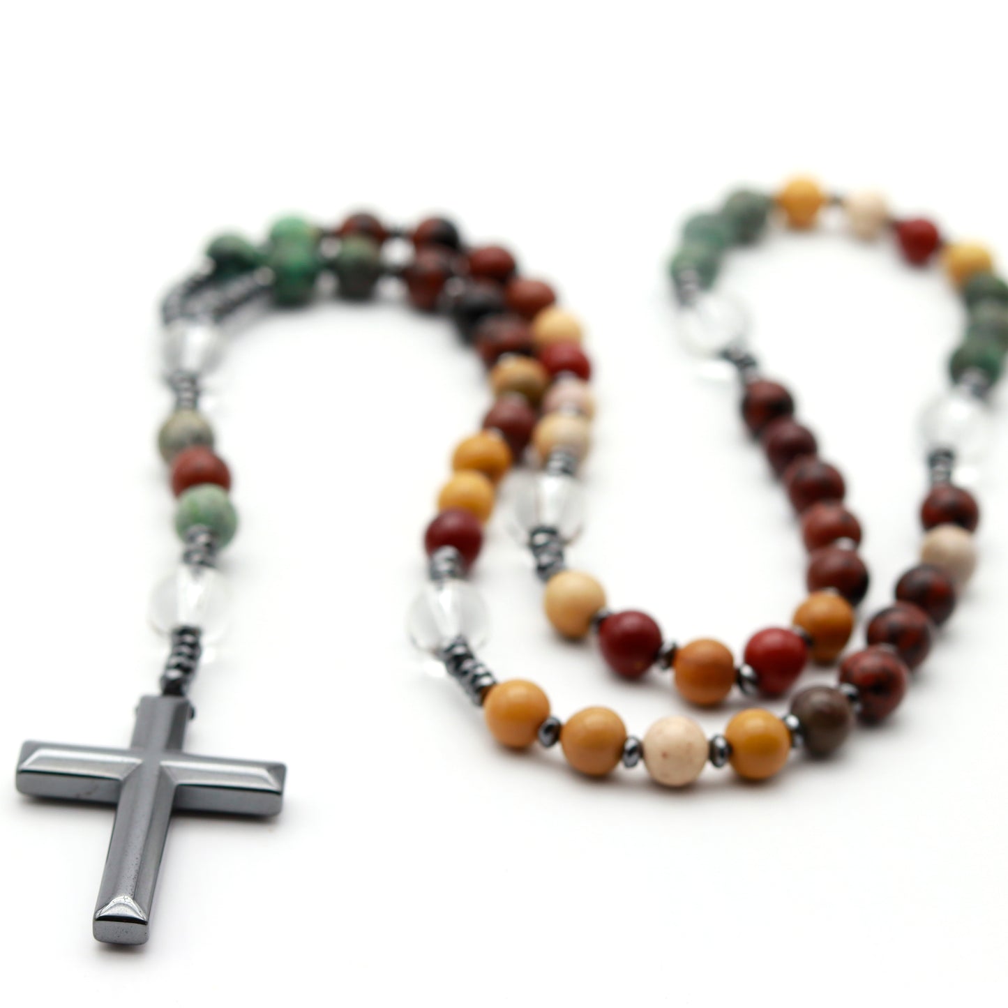 JASPER, HEMATITE AND QUARTZ ROSARY 