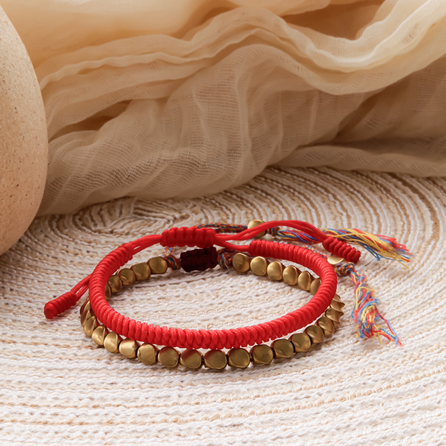 Handcrafted Tibetan Buddhist bracelet with vintage bronze charms