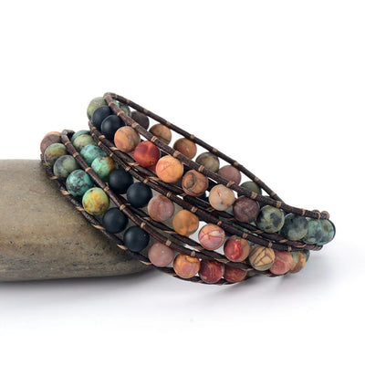 Triple layer JASPER AND MATTE ONYX BRACELET (BOHO STYLE) - Healing natural stone bracelet 