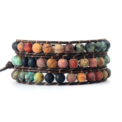 PULSERA JASPE Y ONIX MATE de Triple capa (ESTILO BOHO) - Pulsera de piedra natural curativa