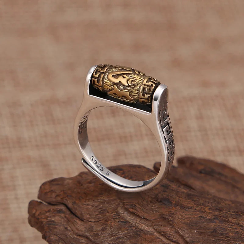 TIBETAN RING ROTATING RING WITH MANTRA "Om Mani Padme Hum"