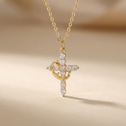 Colgante Cruz con Corona | Baño Oro 18K y Circonitas (2x1)