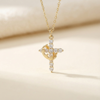 Colgante Cruz con Corona | Baño Oro 18K y Circonitas (2x1)