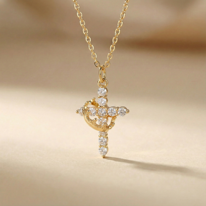 Colgante Cruz con Corona | Baño Oro 18K y Circonitas (2x1)