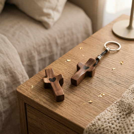 Set 1 Cruz de Madera + 1 Llavero cruz | Símbolo de Fe  | Amor y Protección en tu Mano