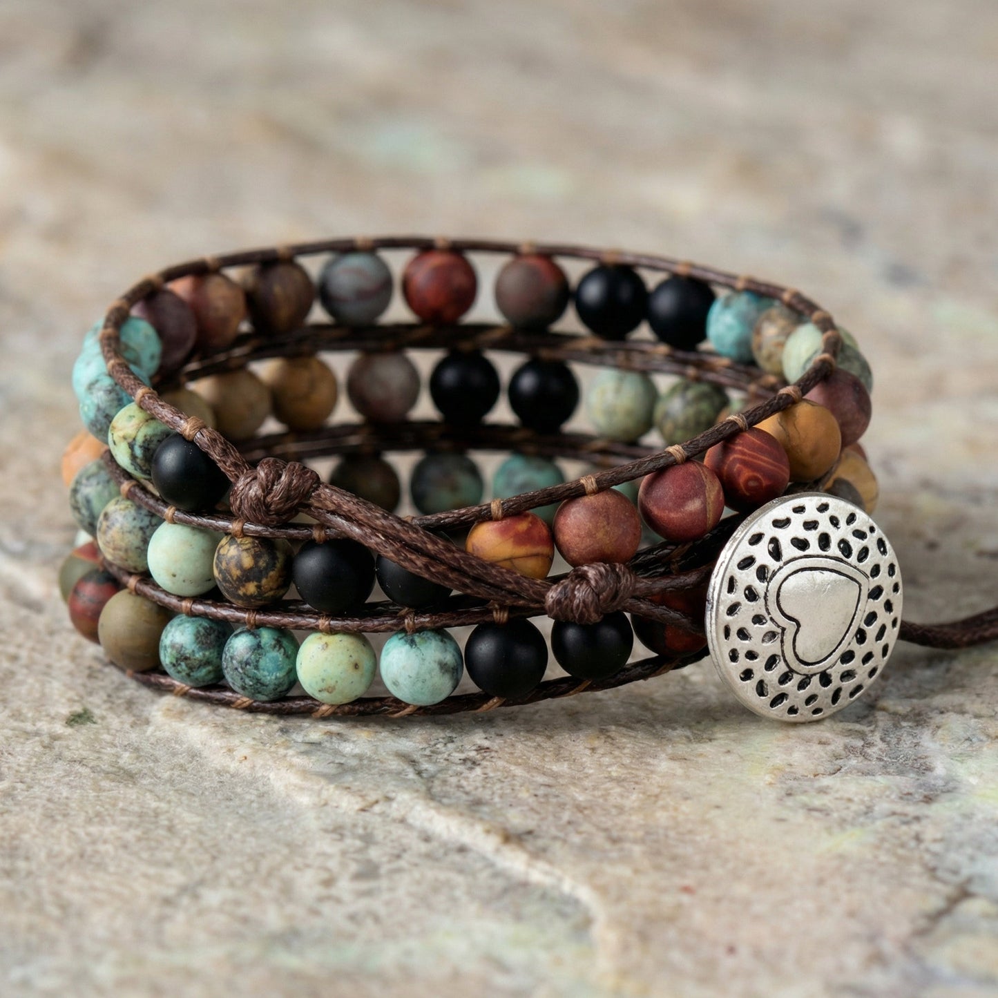 PULSERA JASPE Y ONIX MATE de Triple capa (ESTILO BOHO) - Pulsera de piedra natural curativa