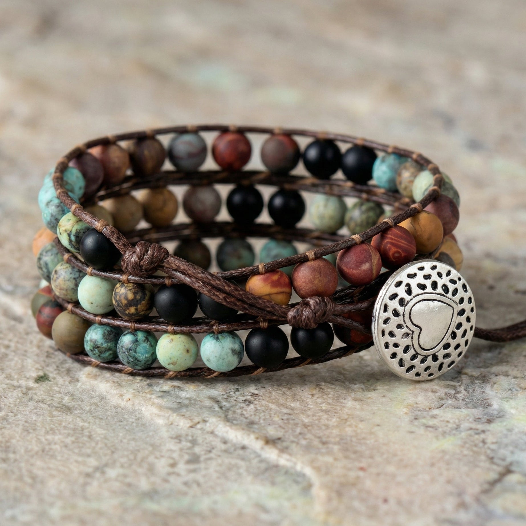 PULSERA JASPE Y ONIX MATE de Triple capa (ESTILO BOHO) - Pulsera de piedra natural curativa