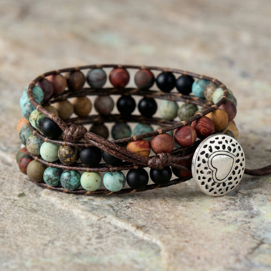 PULSERA JASPE Y ONIX MATE de Triple capa (ESTILO BOHO) - Pulsera de piedra natural curativa