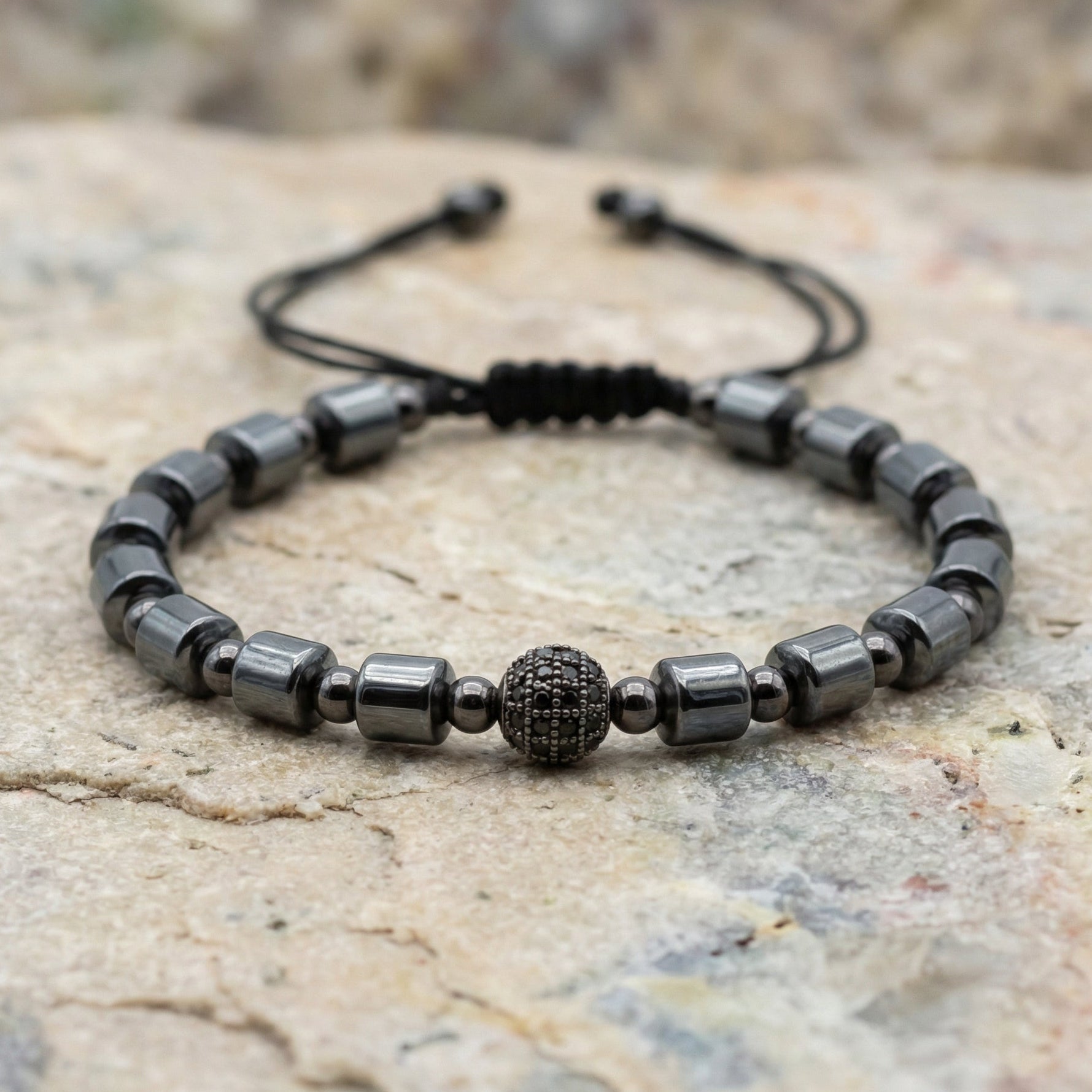 PULSERA DE HEMATITA CZ - Pulsera de Hematita con cz para hombre