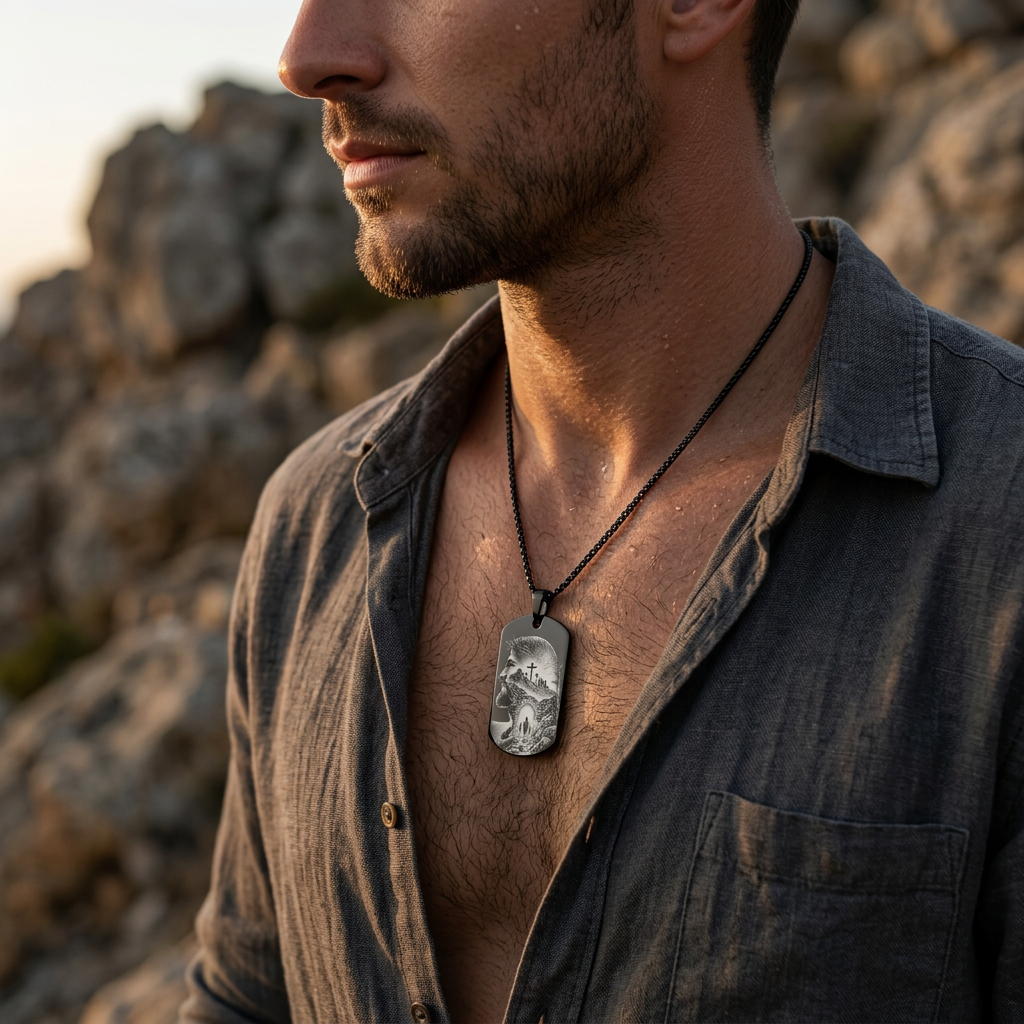 Colgante para Hombre Grabado Láser con Diseño Espiritual | Regalo con Significado