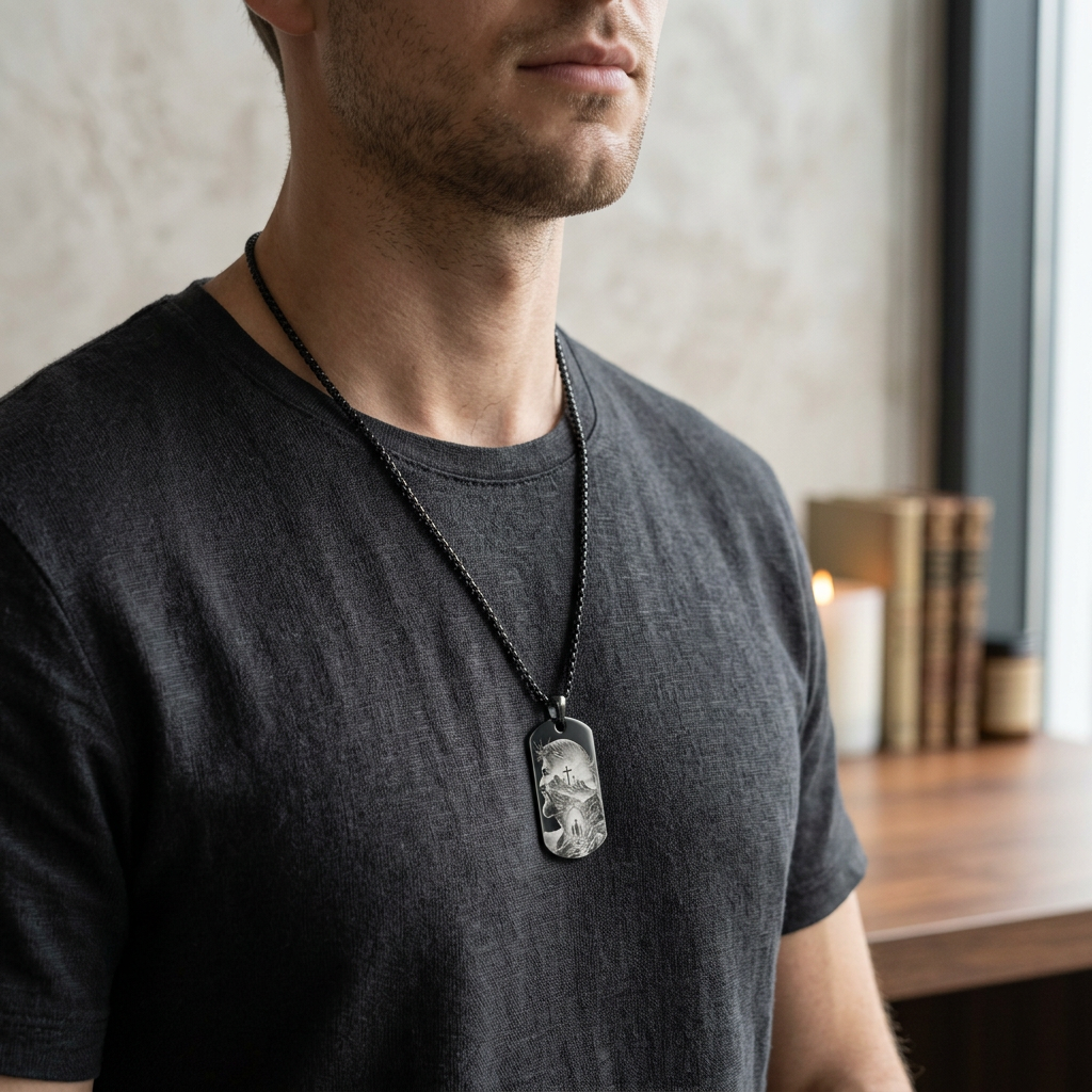 Colgante para Hombre Grabado Láser con Diseño Espiritual | Regalo con Significado