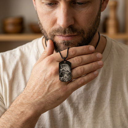 Colgante para Hombre Grabado Láser con Diseño Espiritual | Regalo con Significado