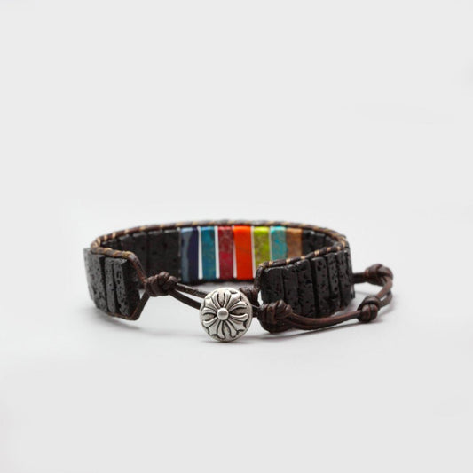 Boho bracelet with Jasper 7 Chakras, boho wrap, leather bracelet, Bohemian, vintage
